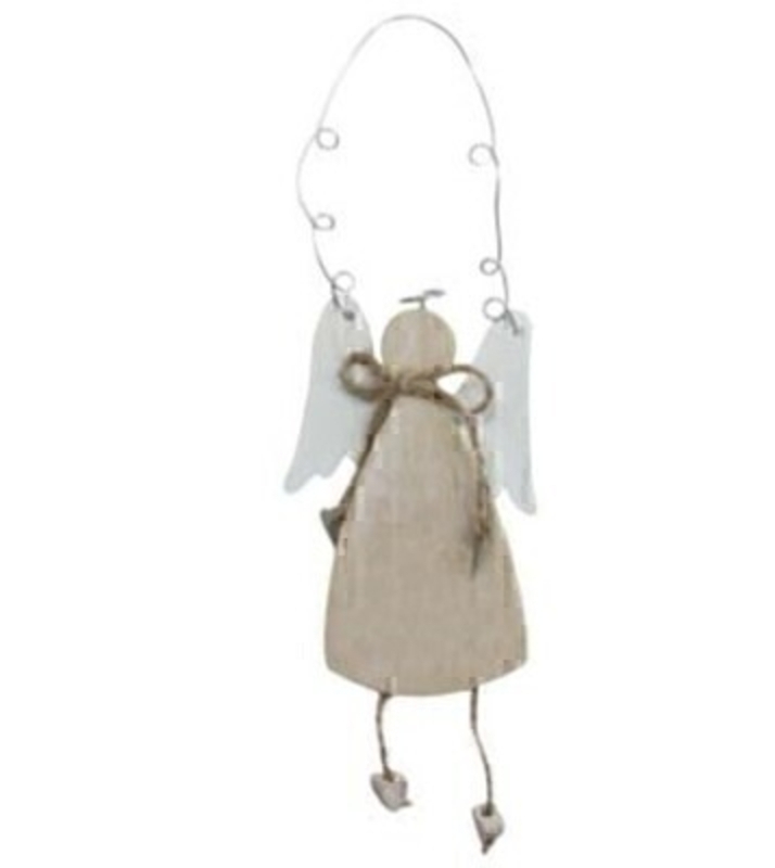 Wooden Angel hanging decoration by Gisela Graham in natural and white. Shabby Chic gifts for Christmas or just because. This Angel Christmas tree ornament will compliment any Christmas Tree and will bring Christmas cheer to children at Christmas time year after year. Remember Booker Flowers and Gifts for Gisela Graham Christmas Decorations.